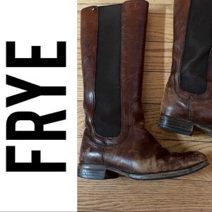 Frye Lindsay Gore Tall Fawn Brown Leather Boots